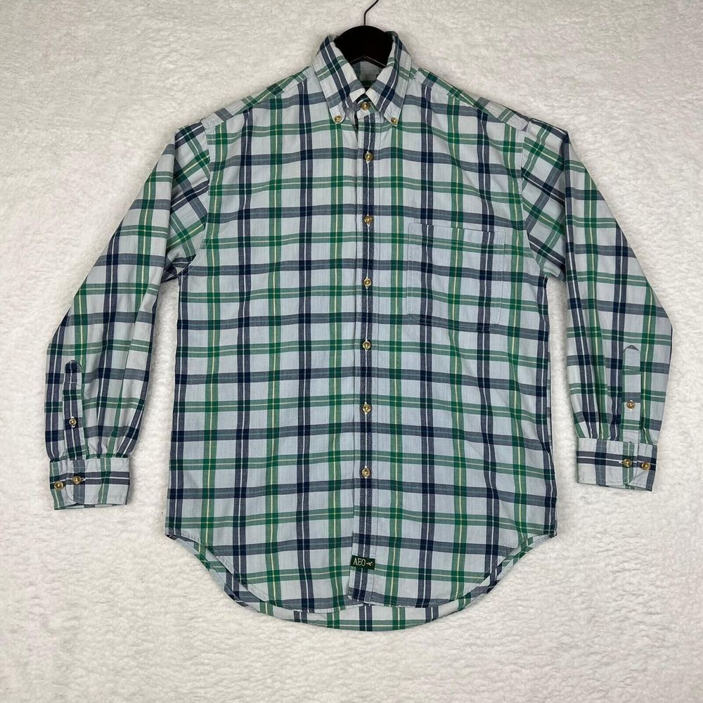Vintage American Eagle Shirt Mens Small Blue Green Plaid Long Sleeve Button Down